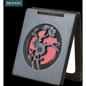 Sandelhout Kleine Spiegel Draagbare Vouwen Draagbare Dubbelzijdige Spiegel Houten Plum Style Hollow Reizen Make-Up Spiegel