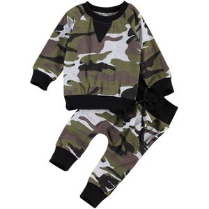 Baby Jongens Camouflage Kleding Set, Lange Mouwen O-hals Tops + Elastische Taille Lange Broek Voor Lente, Herfst