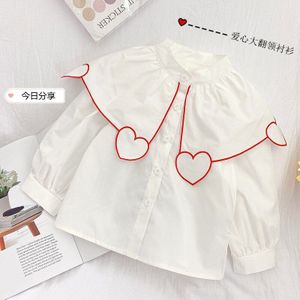 Lente Meisje Lange Mouw Liefde Leuke Koreaanse Kinderen Meisje Blouses Fall Wit Peuter Kids Kostuum Shirt Meisje Kleding