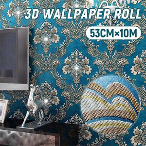 3D Vliesbehang Roll Europese Damast Reliëf Geweven Muur Papier Voor Slaapkamer woonkamer TV Achtergrond Home Muur decor