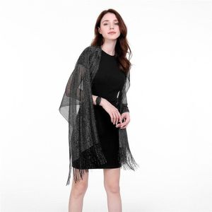 Avondjurken Shawl Party Sjaal Voor Vrouwen Gouden Zilveren Draad Tassel Bruiloft Sjaals Bruids Lange Bolero Schouderophalen Cape