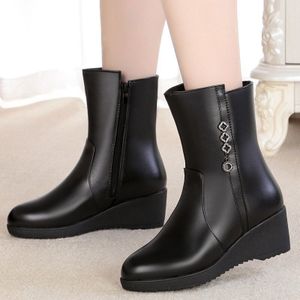 Vrouwen Katoen Enkellaars Mode Platform Wedge Vrouwen Laarzen Waterdichte Pu Leer Winter Pluche Warme Snowboots Botas Mujer