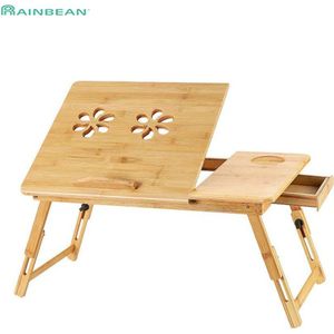 Bamboe Laptop Desk Verstelbare Ontbijt Lade met Lade Draagbare Opvouwbare Bed Dienblad Tafel Houder voor Eten Werken
