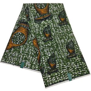 Mode Afrikaanse Wax Print Stof 100% Katoen Golf Print Groene Kleur Afrikaanse Stof Echte Wax Batik Tissu Wax 6yard \ Set
