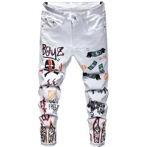 Streetwear Mannen Jeans Slim Fit Elastische Hip Hop Jeans Mannen Persoonlijkheid Potlood Broek Gedrukt Homme Jeans Voor Mannen