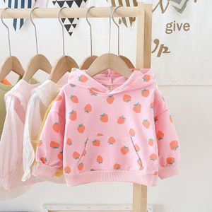 Lente Hoody Baby Meisjes Sweatshirt Snoep Kleur Hoodies Kleding Leuke Aardbei Patroon Leisure Soft Katoen Losse Comfortabele