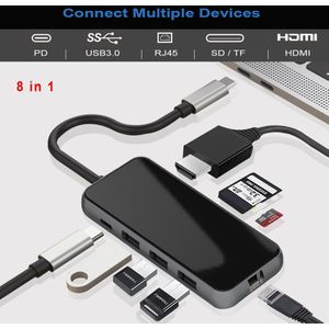 Type C Hub Usb C Naar Hdmi RJ45 Usb 3.0 Poorten Sd/Tf Kaartlezer USB-C Power Levering voor Macbook Pro Met Pd