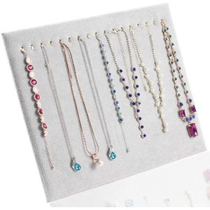 Zwart/Grijs/Geel Linnen/Roze 17 Haken Sieraden Organizer Display Stand Ketting Bungelende Hanger Chain Rack