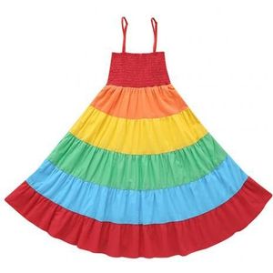 Regenboog Kleur Streep Kinderen Meisjes Jurken Mouwloze Zomer Casual Sling Prinses Jurk Dagelijks Leven Reizen Winkelen Kinderen Jurk