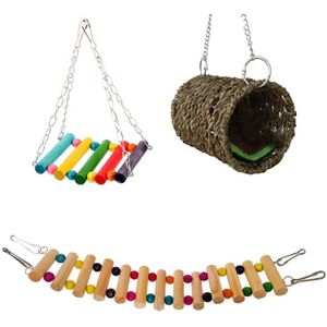 3Pcs Papegaaienkooi Speelgoed Eekhoorn Hamster Eekhoorn Hangmat Vogelnest Schommel Ladder Y5LE