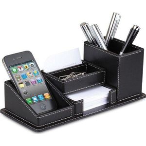 Desktop Lederen Textuur Box Office Potlood Houder Nota Paperclip Organizer