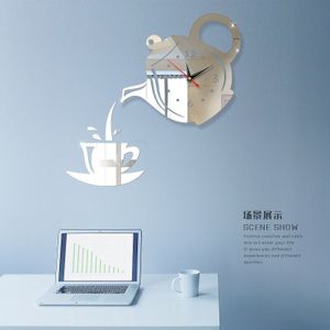 Koffie theepot DIY 3D Nummer Wandklok Spiegel Sticker Home Office Decor Art modern Stille Klok