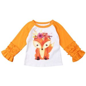 1-6Y Peuter Kids Baby Meisje Tops Cartoon Animal Print Lange Mouw Ruches Tops T-Shirt Casual Kleding