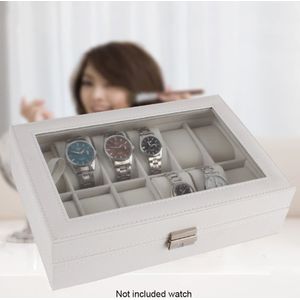 Display Case Wit Stofdicht Organizer Home Storage Duurzaam Houten Grote Luxe Horloge Box 12 Slots