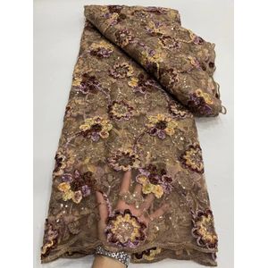 Fabriek Biedt 2022 Klassieke Tie-Geverfd Afrikaanse Tule Kant Met Pailletten Kant Stof Voor Party Lange jurk NN588_Z