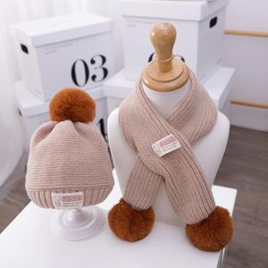 Doitbest 1 Tot 4 Jaar Oude Baby Kids Beanie Sets Haar Bal Effen Kleur 2 Stuks Jongens Meisjes Winter Gebreide muts Sjaal Set