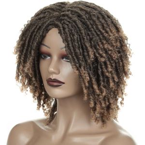 Korte Gehaakte Vlechten Pruiken Voor Zwarte Vrouwen Synthetische Dreadlock Haar Pruik Ombre Twist Afro Pruik Afrikaanse Gouden Schoonheid