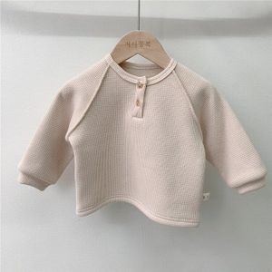 Herfst Herfst Winter Baby Meisjes Fleece Voering Warm Shirts Bottomming Tops Peuter Baby Jongens Gestreept T-shirt Wafel Baby Kleding