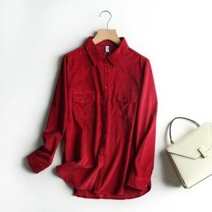 Tangada Herfst Winter Vrouwen Rode Corduroy Shirts Lange Mouwen Effen Legant Office Dames Werkkleding Blouses 3S8