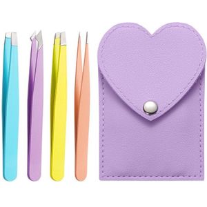 4 Pcs Wenkbrauw Pincet Wenkbrauw Clip Klemmen Trimmen Tool Pincet Voor Haar Baard Verwijderen Met Leather Case Slant Make-Up tool