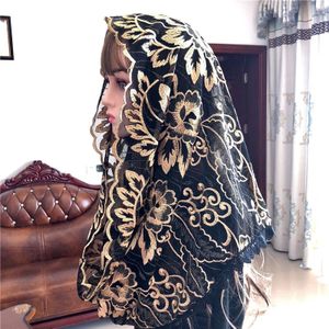 Populaire Zwarte Vrouwen Katholieke Sluier Mantillas Sluier Jeruzalem Moslim Elegante Dames Bloemen Voile Dentelle Shawl Sjaal Kerk Cape