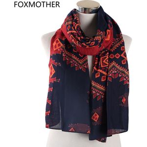 FOXMOTHER Bohemian Herfst Winter Navy Geometrische Aztec Sjaal Hijab Sjaals Foulard femme Wraps Stam Vrouwen Sjaals Mode