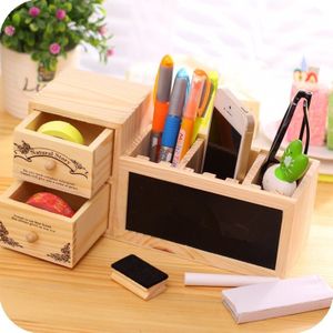 Houten Pennenhouder met Blackboard Leuke Desktop Potlood Houder Kawaii Desk Tidy Organizer Pen Pot Creatieve Kantoor Accessoires