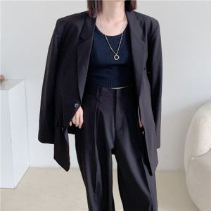 Hzirip Ol Elegante Kantoor Dame Losse Vrouwen Blazers + Stijlvolle Hoge Taille Straight Solid Broek Suits Alle Match 2 Stuk Sets