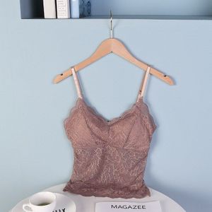 Crop Tops Kant Vrouwen Tank Top Naadloze Ondergoed Vrouwelijke Mouwloze Camis Top Sexy Transparante Vrouwelijke Gewatteerde Hemdje