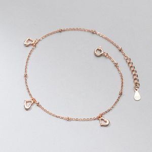 925 Sterling Zilveren Hart Enkelbanden Voor Vrouwen Rose Goud Kleur Chain Been Armband Foot Sieraden Meisje Accessoires Verstelbare Lengte