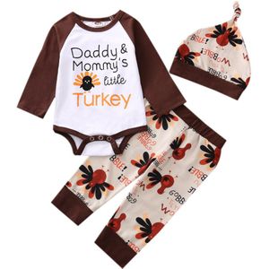Baby Baby Meisjes Jongens Kinderkleding 3Pcs Outfit Set Peuter Romper Thanksgiving Kalkoen Pak Brief Lange Mouwen Ronde Hals jumpsuit