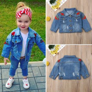 Kids Meisjes Denim Jas Lente Herfst Kinderen Kleding Baby Meisjes Jas Rose Geborduurde Jas Mode Denim Meisje Kleding