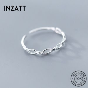 INZATT Real 925 Sterling Zilver Minimalistische Geometrische Hollow Gevlochten Touw Verstelbare Ring Voor Mode Vrouwen Party Fijne Sieraden