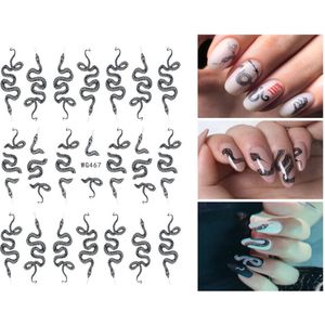 1Pcs Dragon Nail Art Decals Transfer Stickers Rood Zwart Snake Bloem 3D Nagels Decoraties Water Slider Sticker Manicure Tips