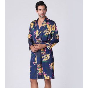 Stijlvolle Heren Badjas Zijden Kimono Lange Mouwen Robe Chinese Lucky Dragon Print Pyjama Mannen Gown Badjas Mannen Homewear