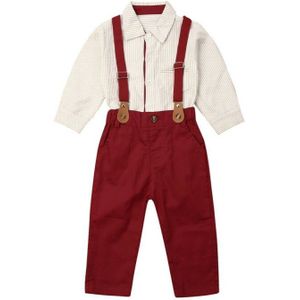 0-24M 2 Stuks Baby Baby Jongens Kleding Tops Shirt Bib Broek Gentleman Xmas Outfit Set
