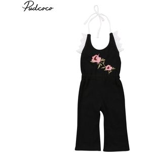 Leuke Kids Meisje baby Zomer mode Overalls bloemenprint kant backless Outfit Kleding halter mouwloze Riem Overalls 1-6 T