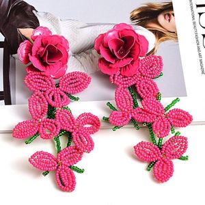 Overdreven Grote Oorbellen Verklaring Hoge Handgemaakte Kralen Bloemen Lange Earring Sieraden Accessoires Voor Vrouwen