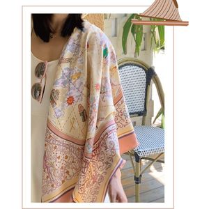 18Mm 100% Zijde Sjaal Mode Print Luxe Sjaals Wraps Voor Vrouwen Foulard ""Reizen Wereld