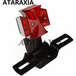 Universele Motorfiets Led Achterlichten Remlicht Rood Iron Cross Knipperlicht Brake Achterlicht Led Met Kentekenverlichting
