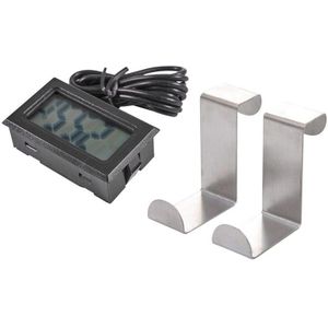 1X Lcd Koelkast Vriezer Koelkast Digitale Thermometer Temperatuur-50-110 Celsius &amp; 2Pc Achterdeur Haak Roestvrij staal