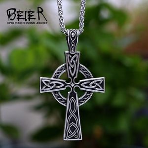 Beier Rvs Valknut Keltisch Kruis Hanger Mannen Mode Viking Titanium Stalen Sieraden LP505