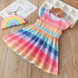 Peuter Baby Meisje Regenboog Strepen Jurk 0-3Y Ruches Mouwen Leuke A-lijn Mini Dress Party Kleding