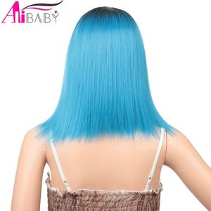 14Inch Cosplay Synthetische Pruik Bob Lace Front Pruiken Blauwe Kleur Steil Haar Middelste Deel Natuur Pruik Voor Witte Vrouwen alibaby