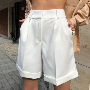 Zhymihret Zomer Elegante Hoge Taille Pak Shorts Vrouwen Casual Solid Wide Been Bermuda Shorts Met Zakken