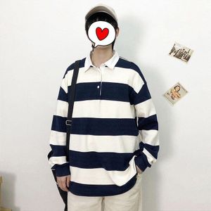 Herfst Lente Lange Mouwen Harajuku Korea Mode Gestreepte Losse Polo Shirts Streetwear Hip Hop Rock Punk Men's Top Tees Kleding