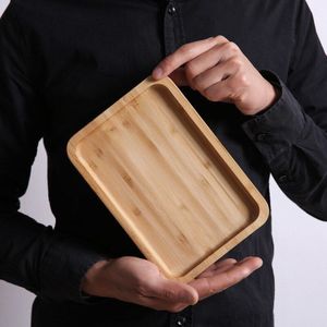 Hele Houten Platen Bamboe Gerechten Candy Organizer Voor Bestek Borden Roze Party Diner Set Borden Luxe Servies Keuken 1Pc
