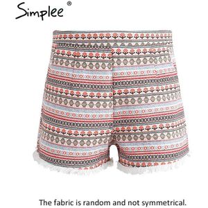 Simplee Fringe Etnische Bloem Zomer Shorts Vrouwen Rits Boho Chic Hoge Taille Shorts Vrouwelijke Vintage Folk Mini Shorts Bottom