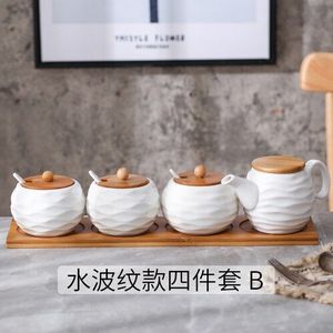 Japanse Stijl Keramische Pot Azijn Pot Combo Set Huishoudelijke Zout Suiker Chili Olie Restaurant Tafel Commerciële Kruiden Potten