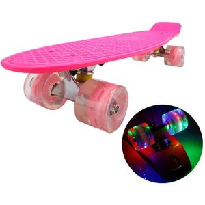 Skateboard Knipperlicht Mini Cruiser Skateboard Plastic Longboard Banana Fishboard Straat Outdoor Sport Voor Meisje Jongen 22Inch